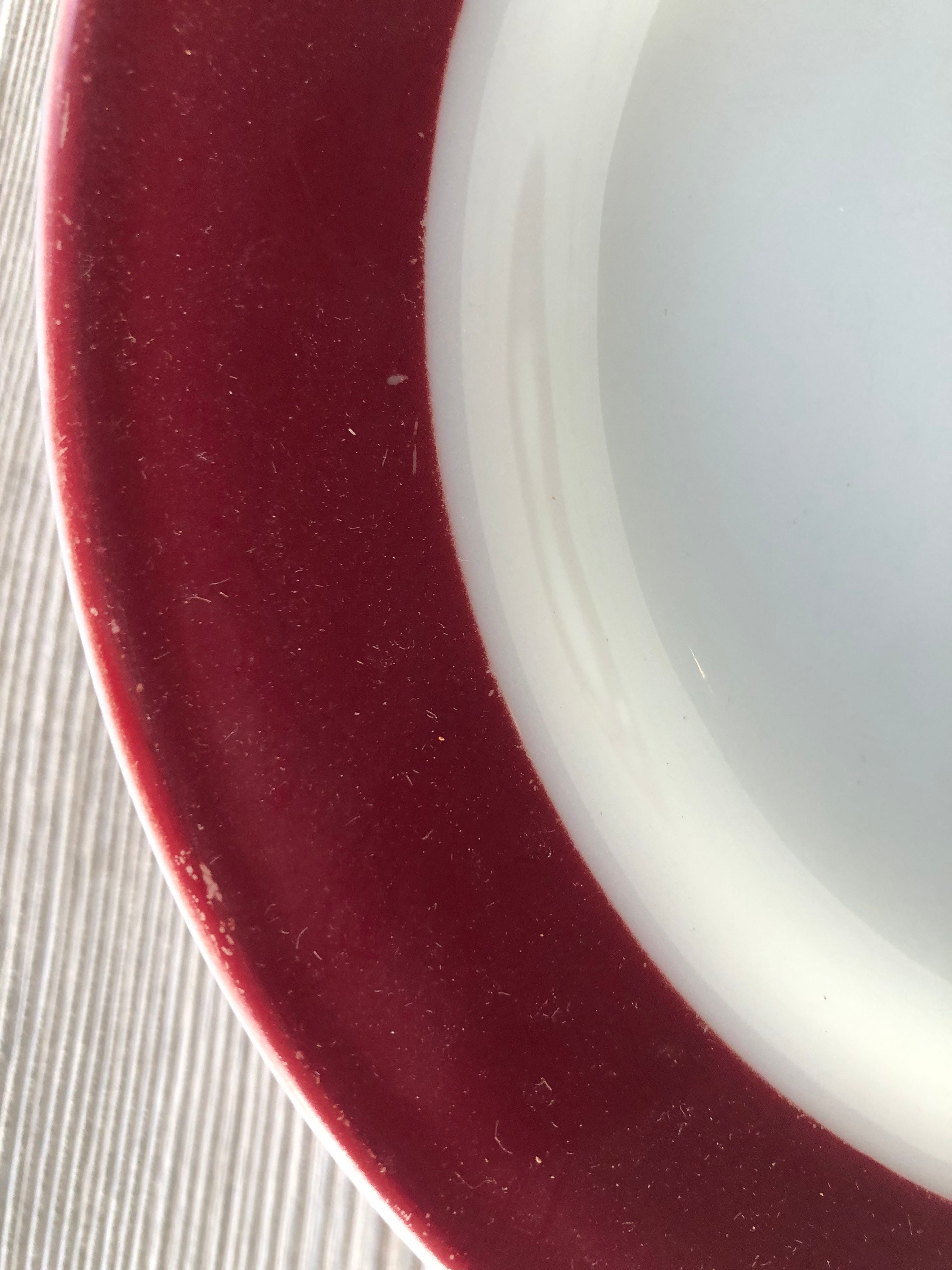 Vintage PYREX Red Band Dinner Plate Chili Dessert Bowl Milk Glass