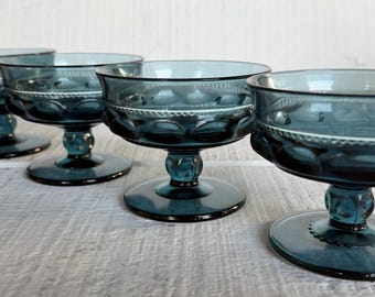 Vintage Colony Color Crown Blue Riviera Blue Sherbet Glasses Set of 8 King's Crown Thumbprint Stem #77 Champagne