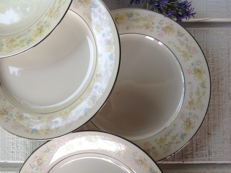 4 Vintage Noritake China Plates Mid Century Platinum & White Etsy