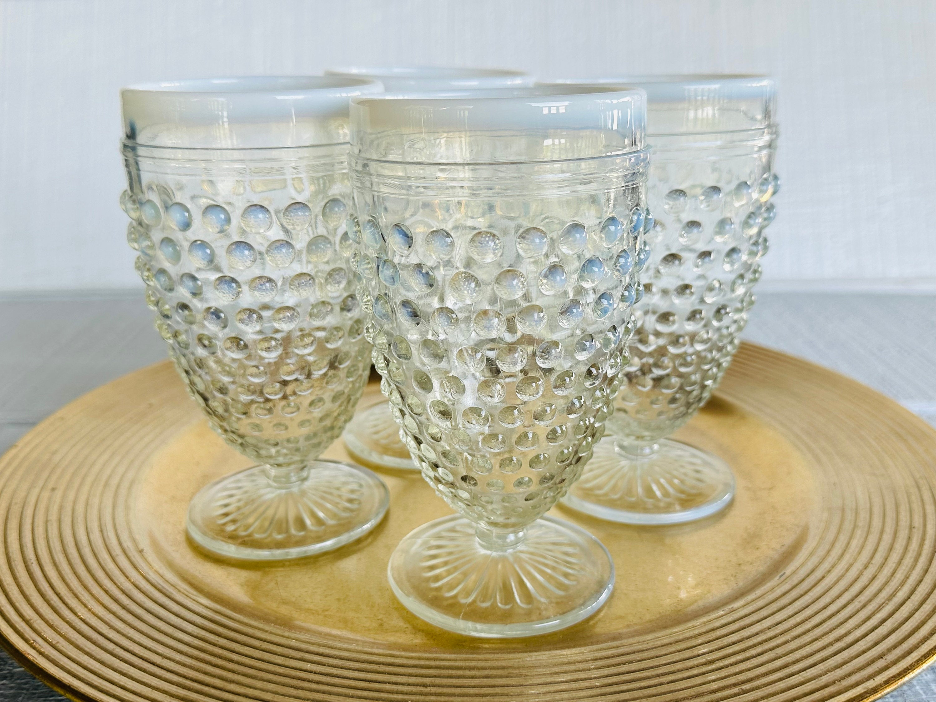 Anchor Hocking Moonstone Water Goblets Set of 6 1940s Opalescent