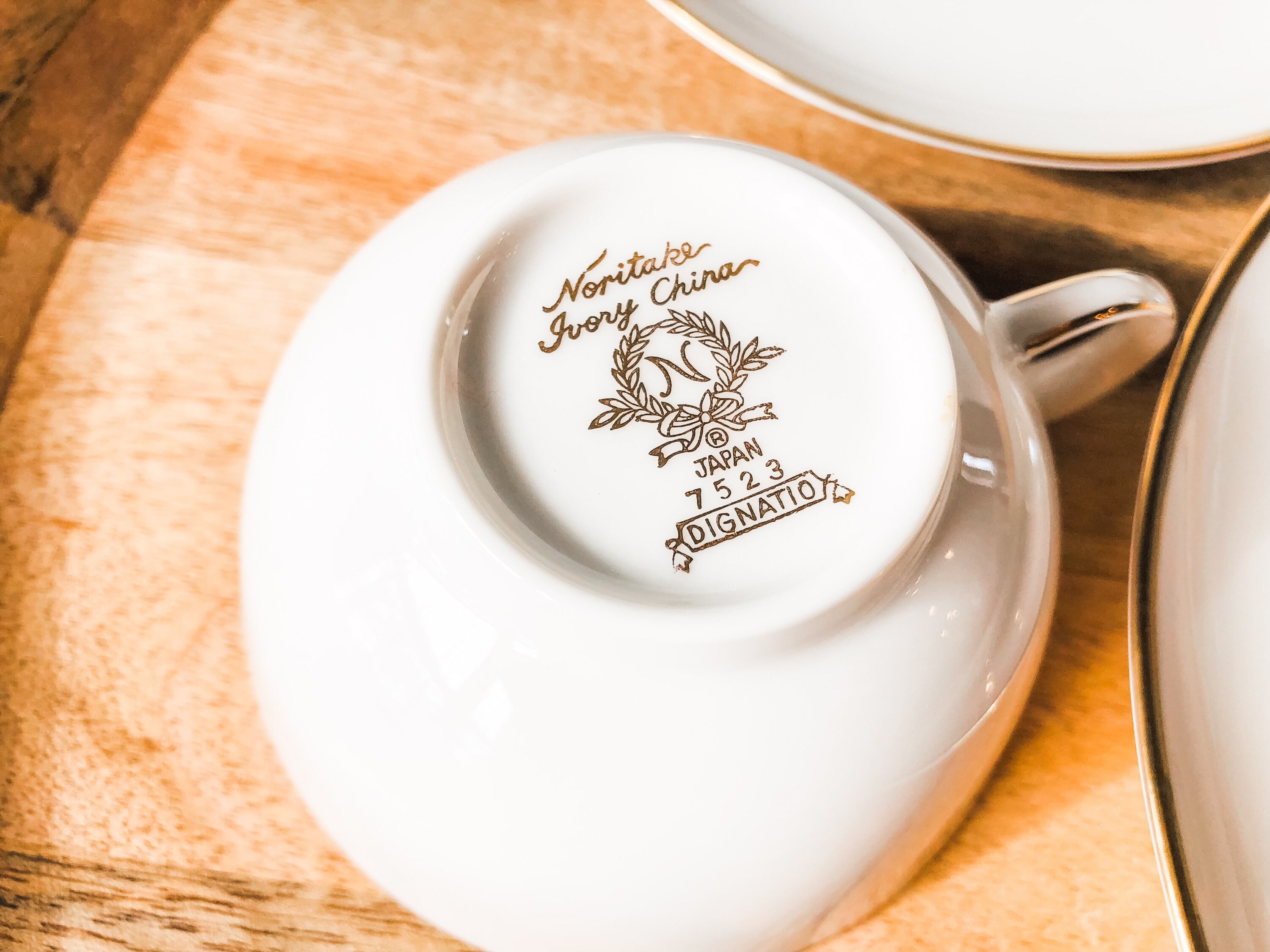 1960s Ivory China Gold Trim Dessert Plate Set Cups Saucer Mid