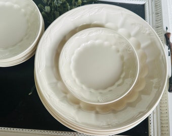 Antique ironstone dishes 1910 Wheat Wilkinson LTD England Royal Staffordshire pottery Dinner bread dessert plate bowl off white ivory china