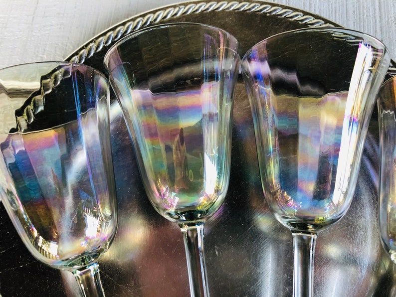 6 Vintage Iridescent Wine Glasses 8 Oz Vintage 1960s Etsy