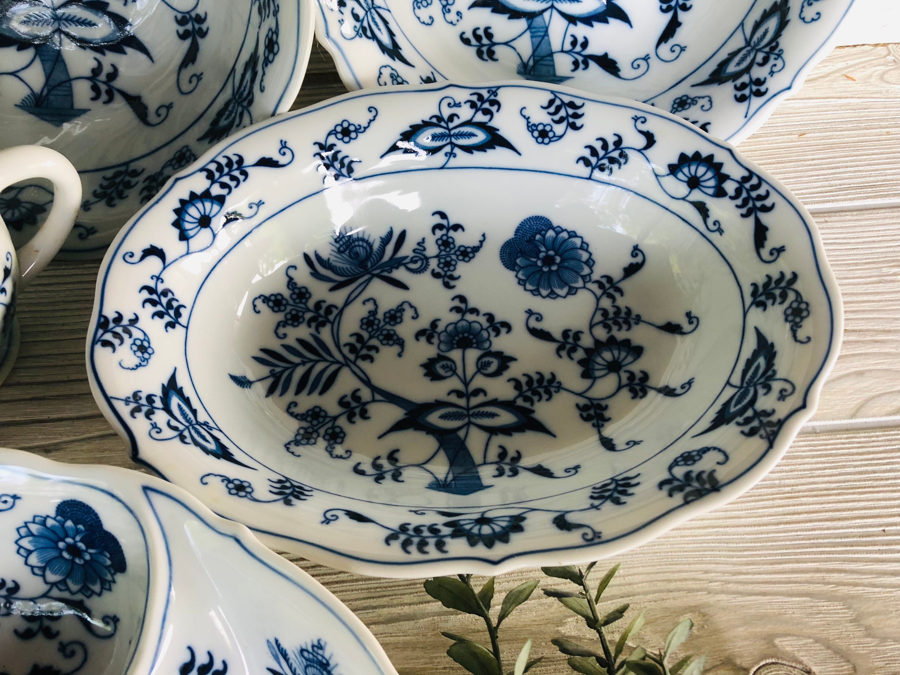 1950s Blue Danube Porcelain Dinnerware Serving Piece Canister Oval