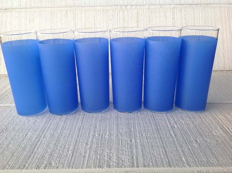 6 vintage frosted bar glasses BLUE retro tall zombie glasses Etsy