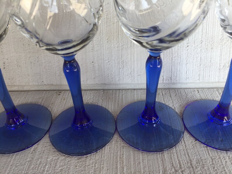2 Vintage blue stemmed Lenox wine glasses gold rim wine Etsy