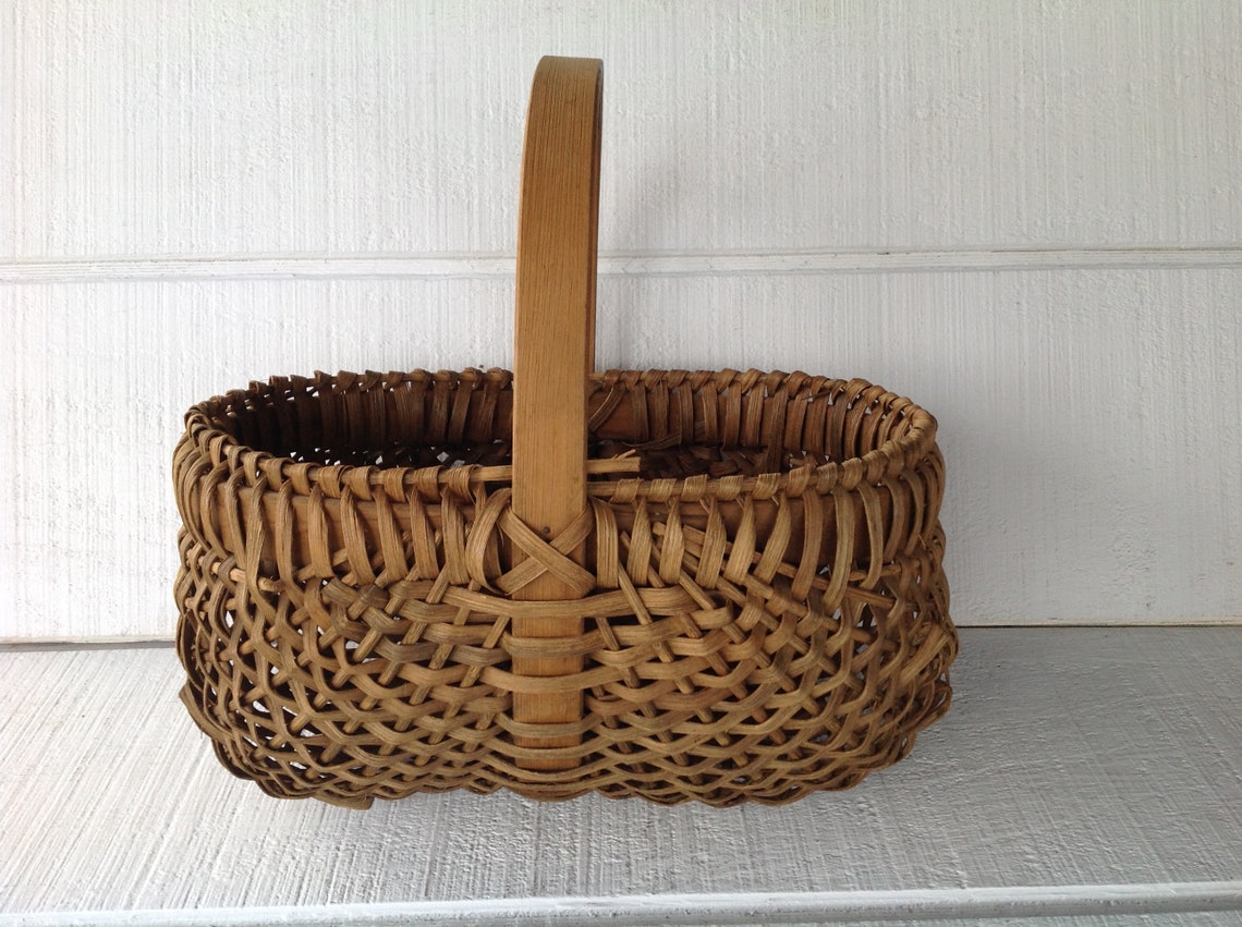 Vintage egg basket split bottom basket buttocks basket rustic Etsy