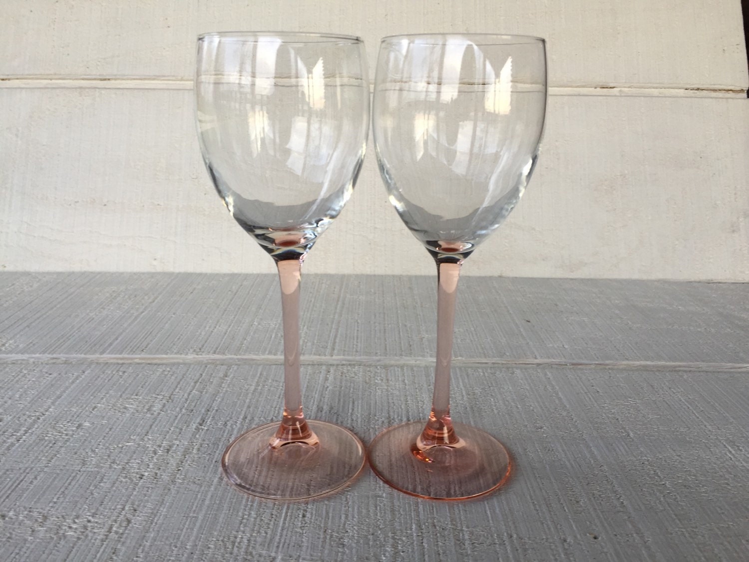 2 vintage Pink stemmed wine glasses vintage glassware Etsy