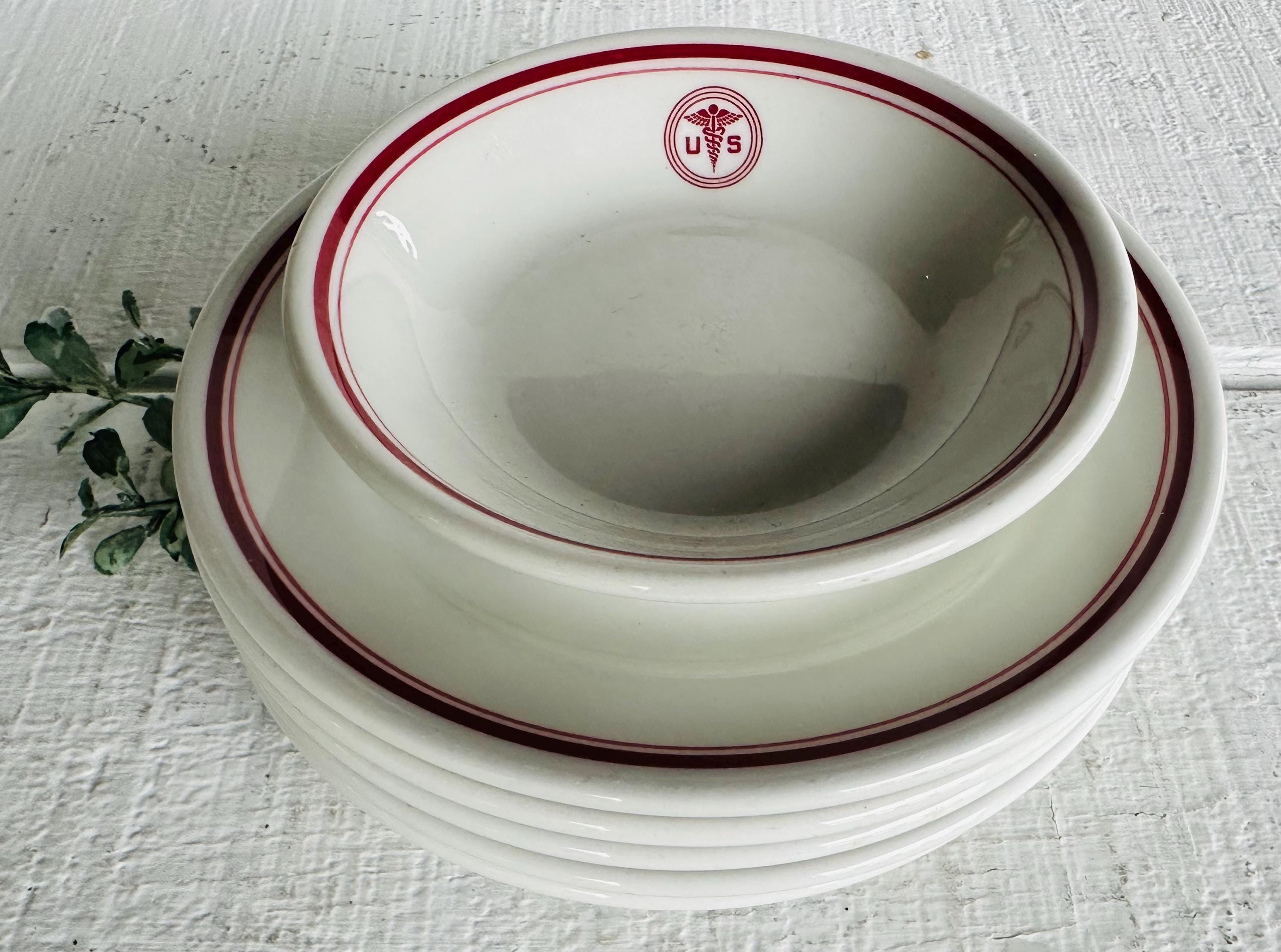 Vintage US Army Medical Dinnerware Set: Shenango Plates & Bowl