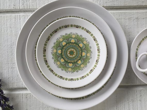Retro Noritake Palos Verde Green and Yellow Flowers 70's Japan