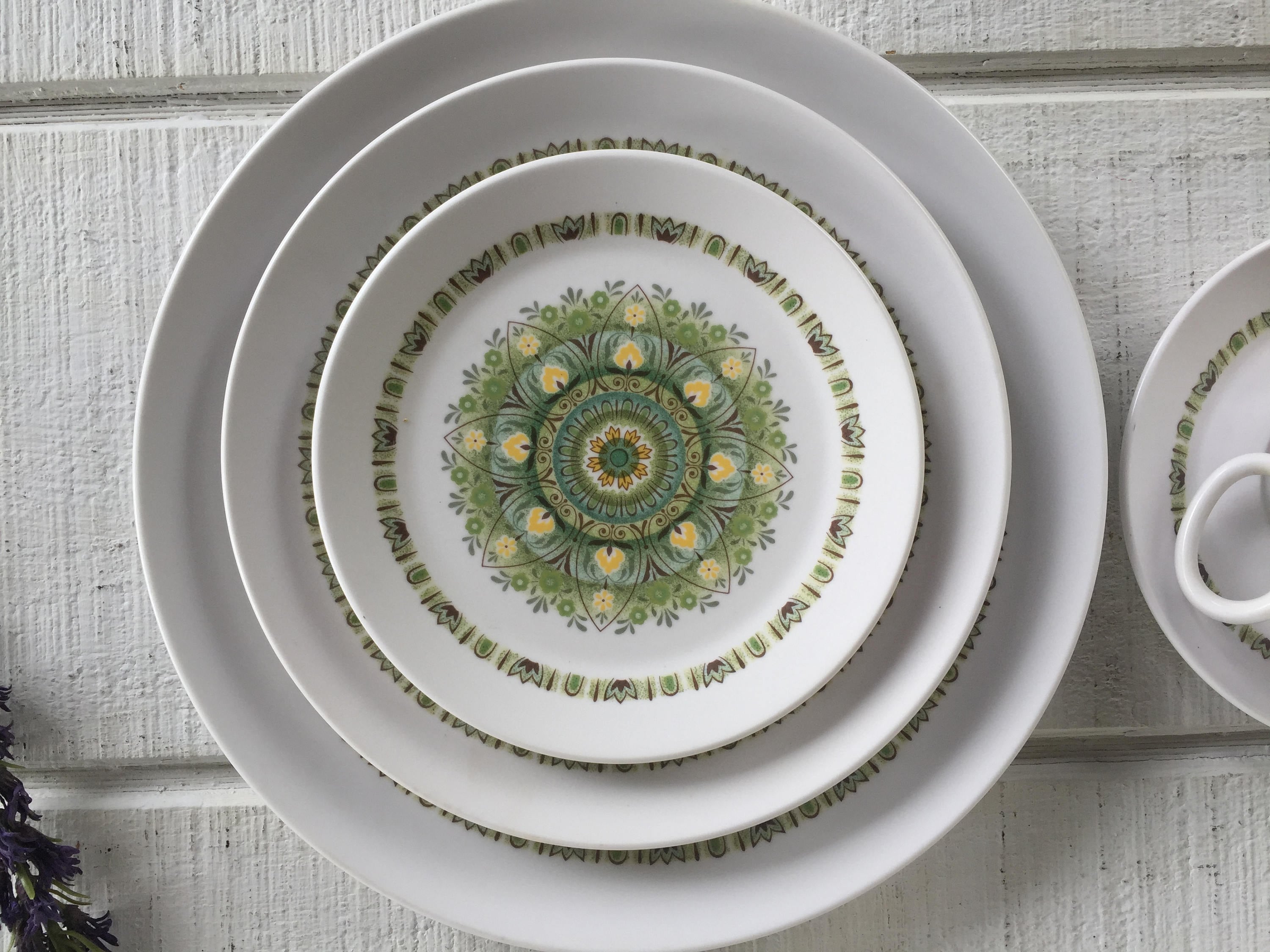 Retro Noritake Palos Verde Green and Yellow Flowers 70's Japan