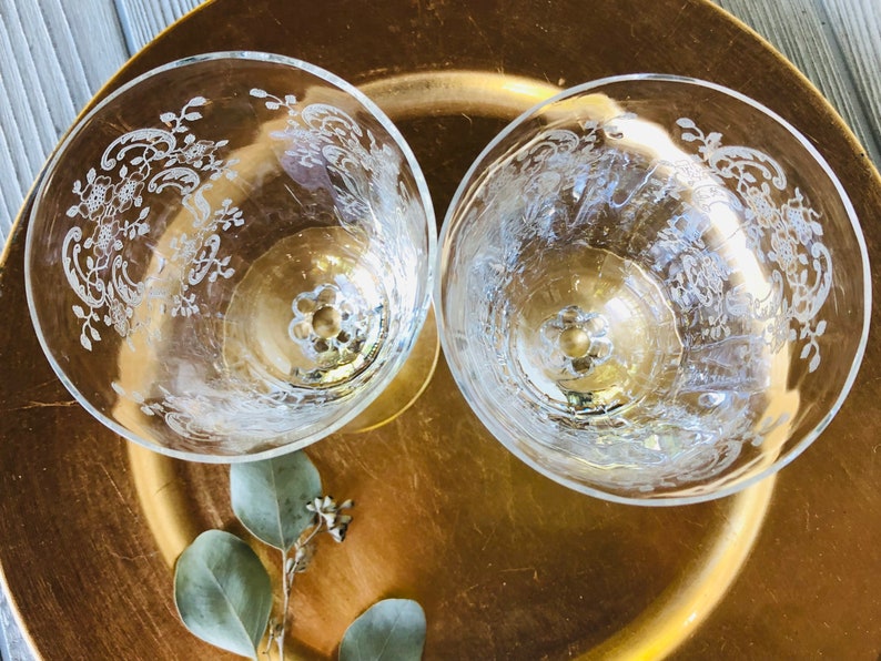 1930s 1940s FOSTORIA Meadow Rose Clear ICED TEA glasses Vintage Glassware etched tall water goblet embossed rose crystal floral replacements image 4