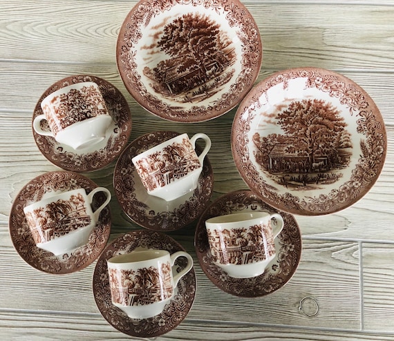 Vintage Churchill Currier and Ives Brown England Teacup Saucer