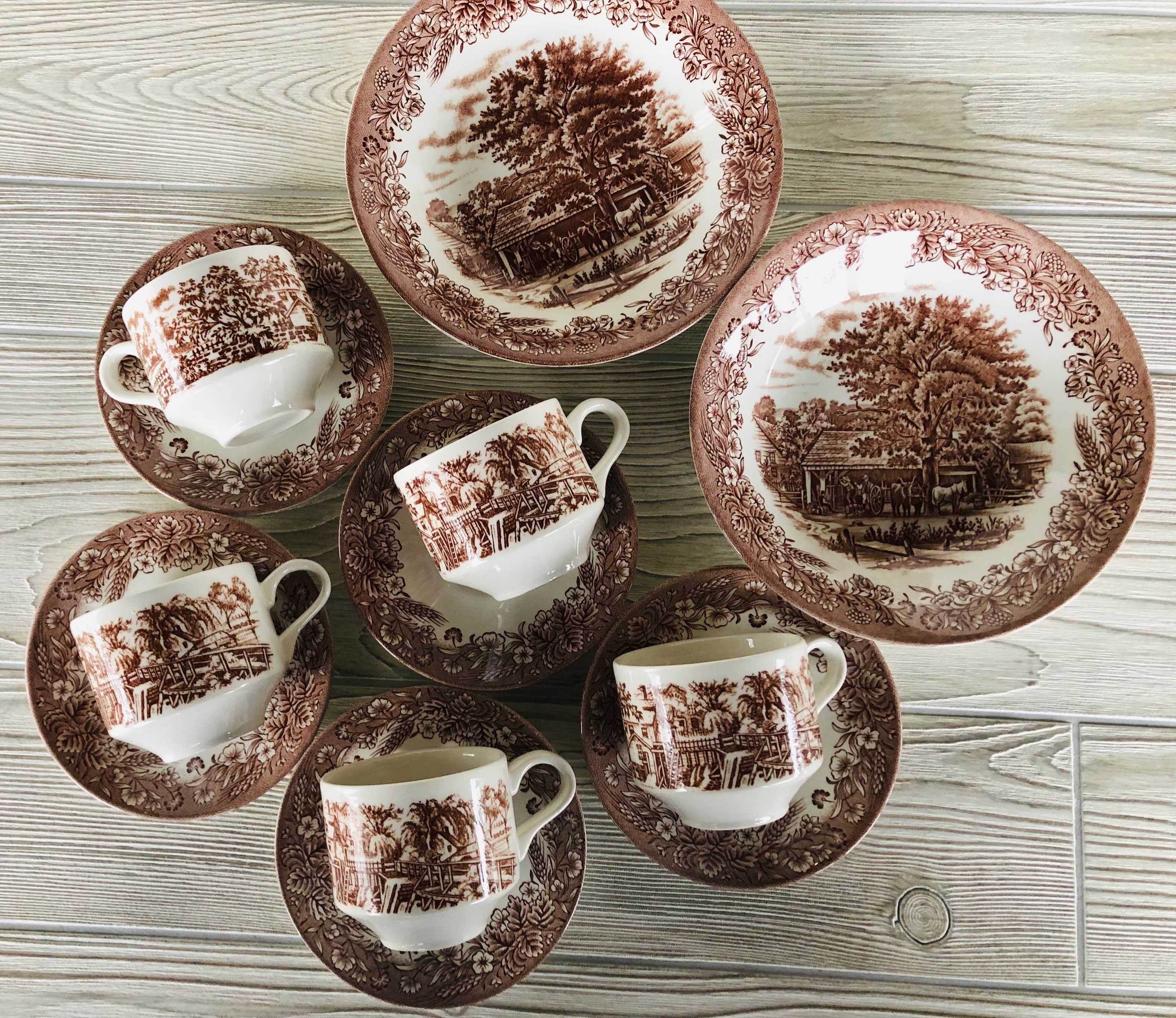 Vintage Churchill Currier and Ives Brown England Teacup Saucer