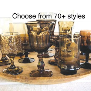 Vintage Amber Brown Glass Collection - Choose Your Own Set - over 70 Patterns Available - Mismatched Goblets Wine Glasses Stemware