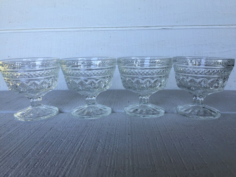 4 pc vintage crystal dessert glasses pressed glass champagne Etsy