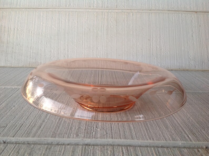 Etched Pink Depression Glass Rolled Console Bowl Antique Etsy