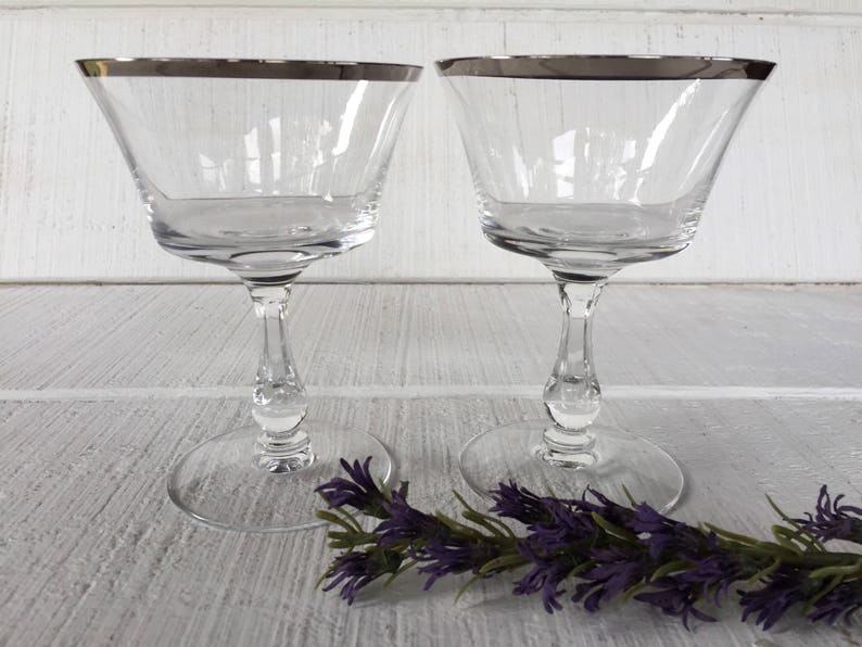 2 Fostoria Sheffield Platinum Rimmed Wine Glasses Tall Image 0