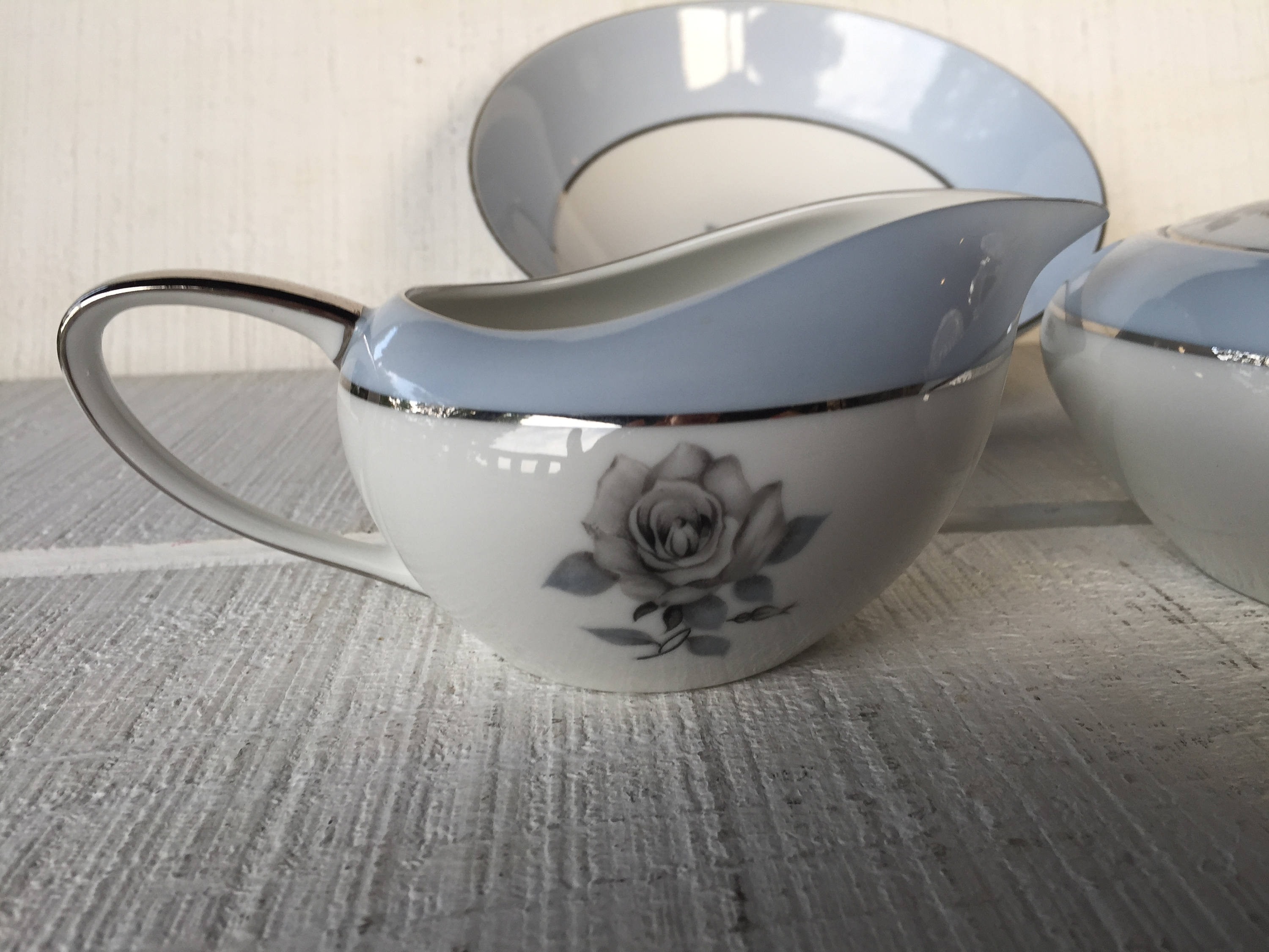 Vintage Mikasa Admiration China, Blue White and Platinum China