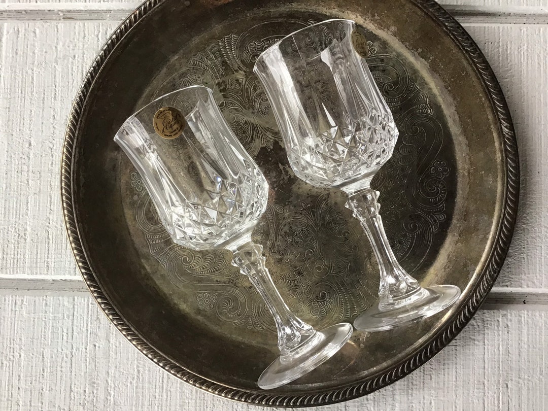 2 Vintage 7 Lead Crystal Water Goblets Wine Glasses, Cristal D Arques