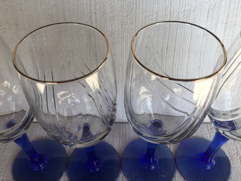 2 Vintage blue stemmed Lenox wine glasses gold rim wine Etsy
