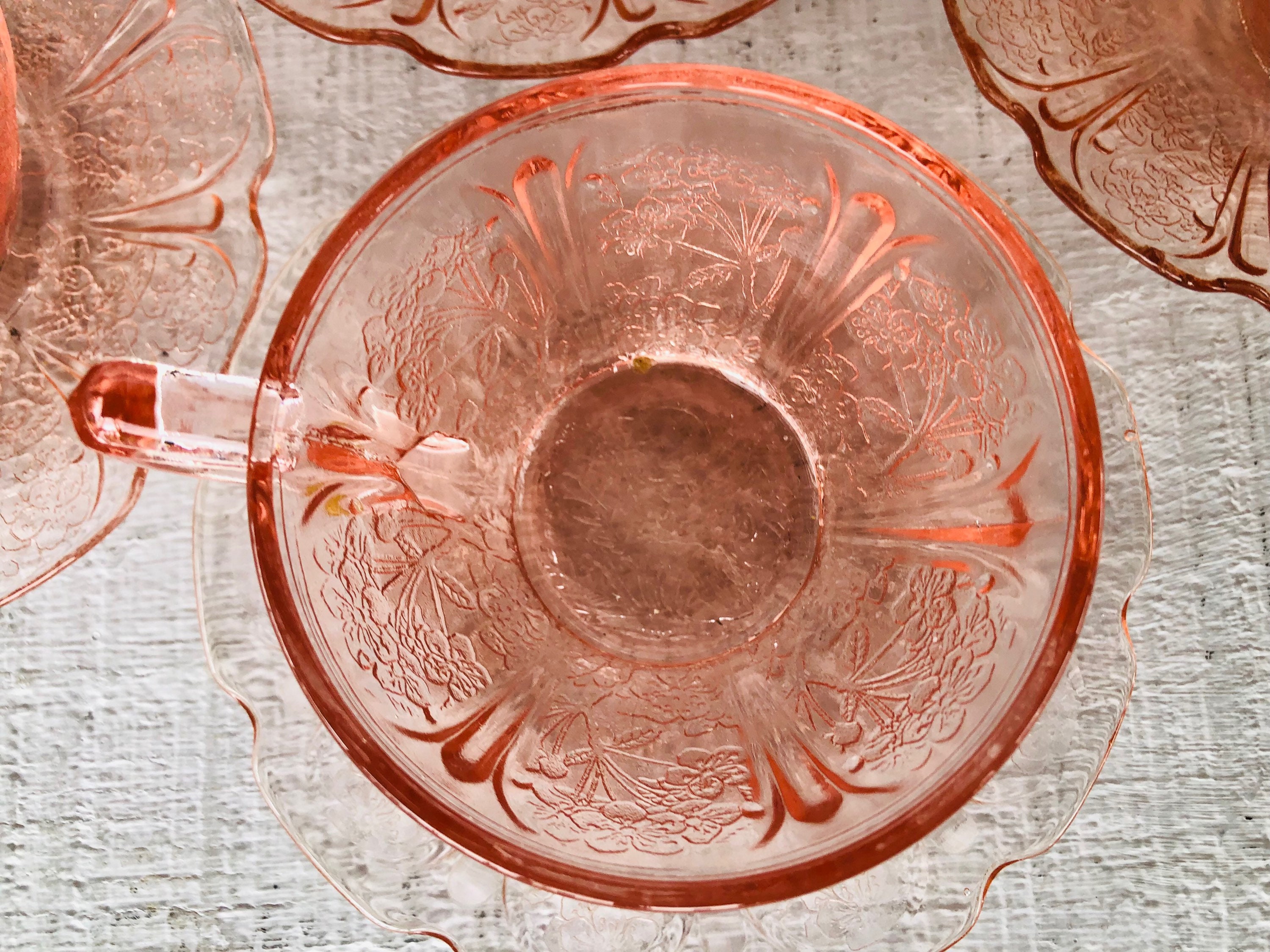1930s Pink Depression Glass Cup Cherry Blossom Pink Jeannette
