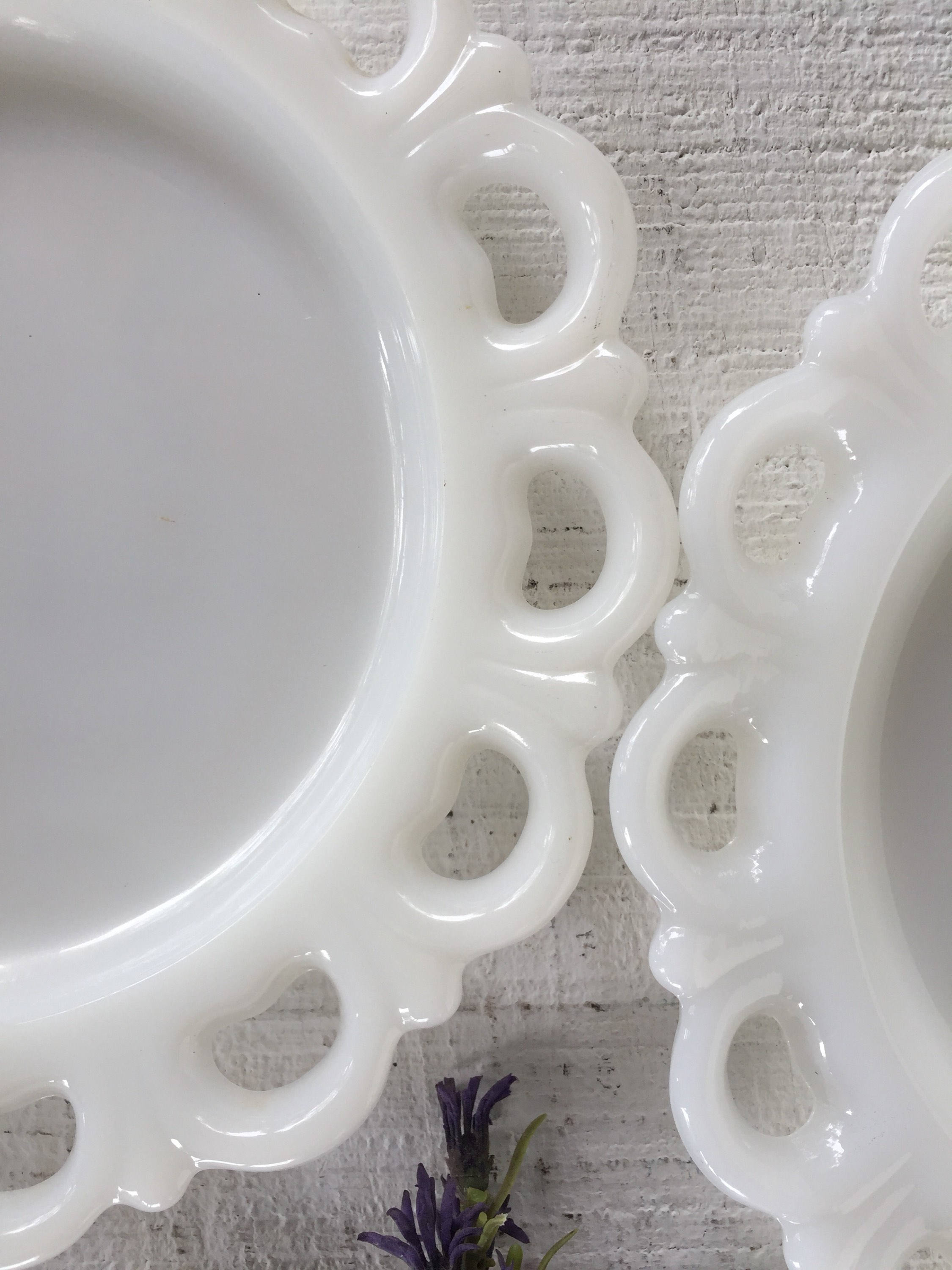 8 Vintage Milk Glass Plate Scalloped Milk White Line Etsy UK