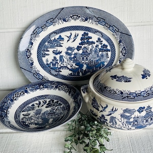 Vintage Blue Willow Churchill England Dinnerware: Platter or Vegetable Bowl