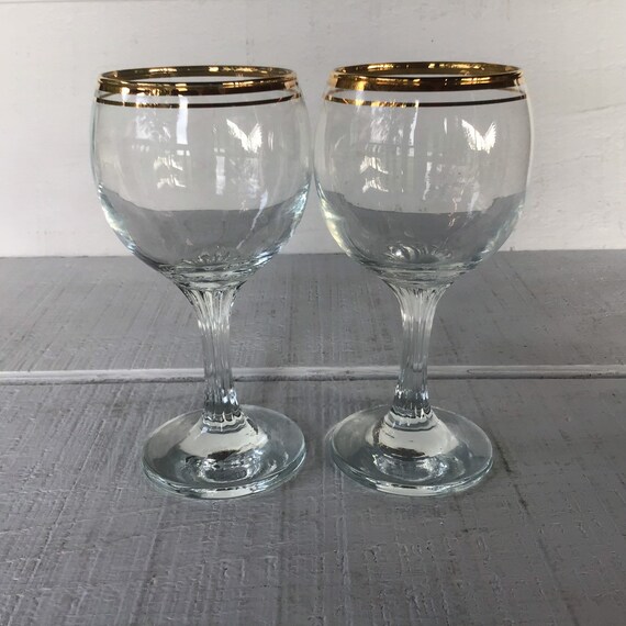 Vintage Wine Goblets 24 Karat Gold Rim Crystal Glassware - Gold Rim Glassware Vintage Vintage Wine Goblets 24 Karat Gold Rim Crystal Glassware - Gold Rim Glassware Vintage