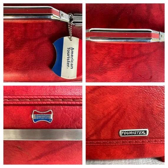 Mid Century Red American Tourister Train Case Tag Plastic Tray