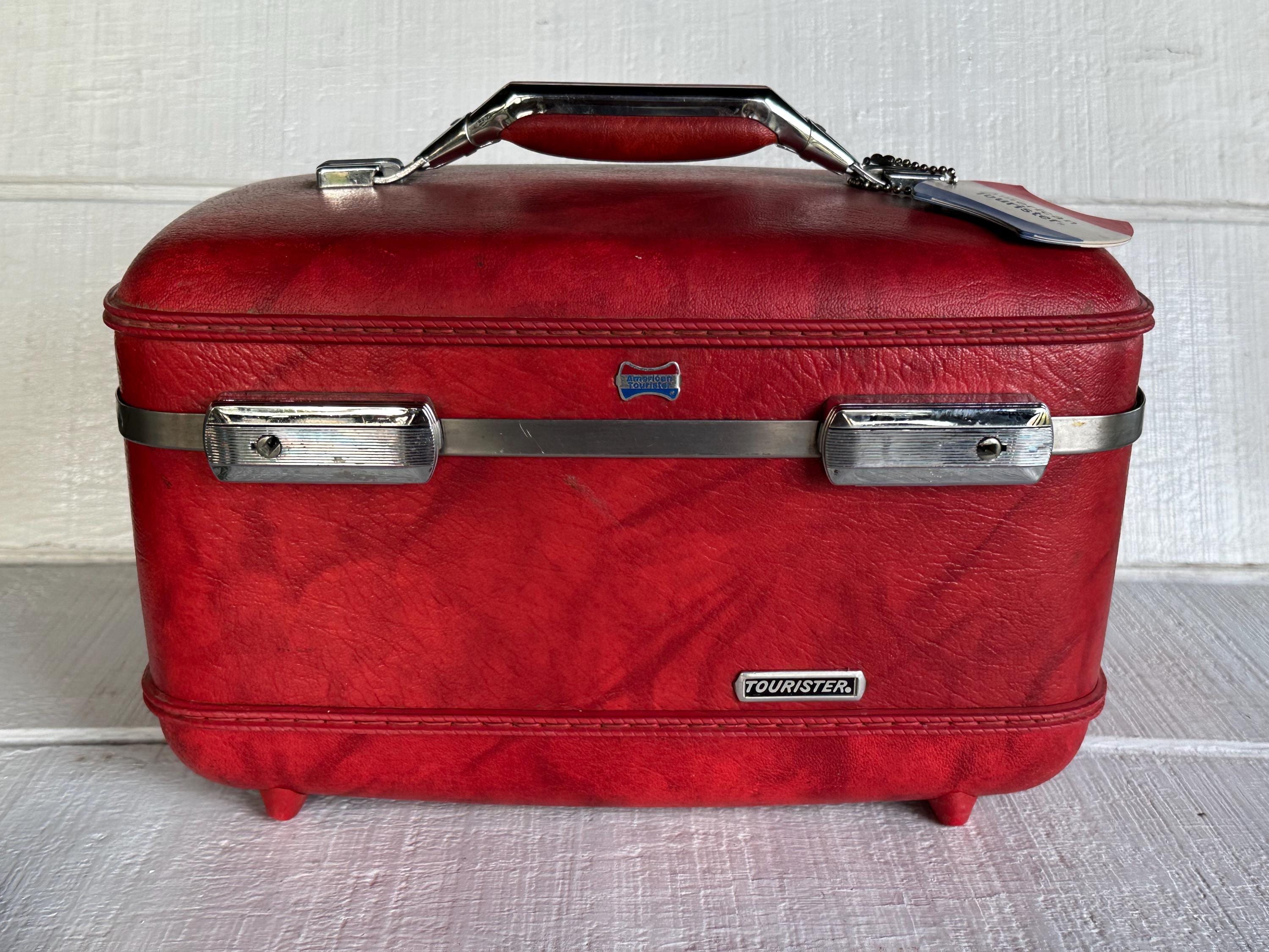 Mid Century Red American Tourister Train Case Tag Plastic Tray