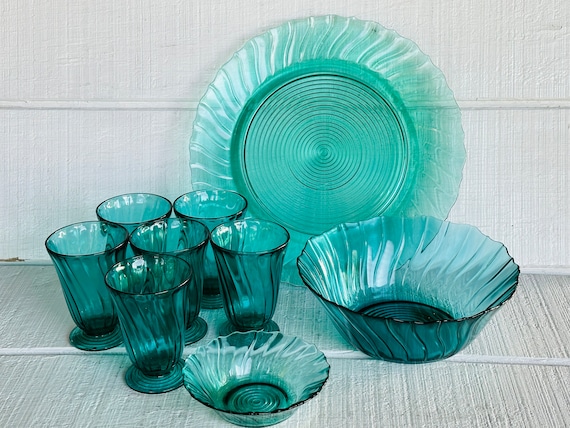 Jeanette Glass ジャネットグラス ヘレニック ガラスボウル 4個 1930s Jeanette Glass Ultramarine Swirl 13