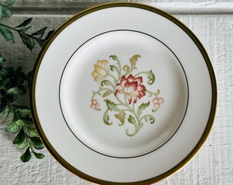 1990s Royal Doulton Lichfield Bone China 6 5/8" plate gold trim floral motif