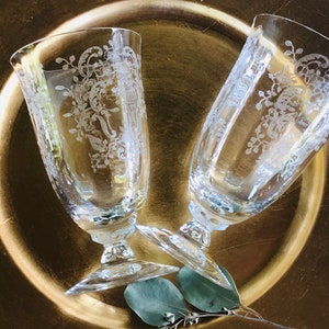 1930s 1940s FOSTORIA Meadow Rose Clear ICED TEA glasses Vintage Glassware etched tall water goblet embossed rose crystal floral replacements image 3