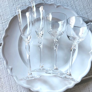 Vintage Lenox Elegance Platinum Trim Champagne Flutes - 1980s Crystal Stemware