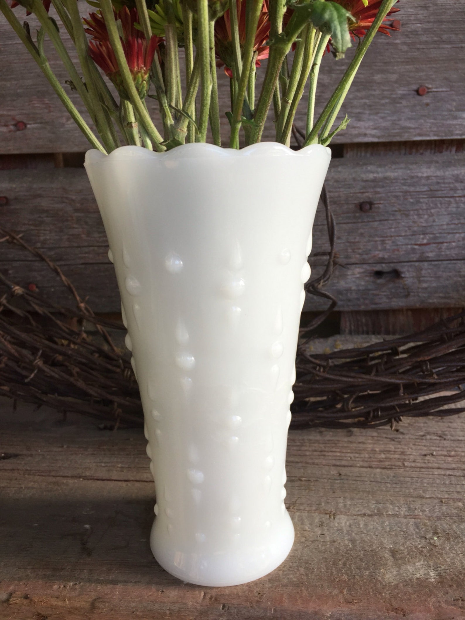 Vintage white milk glass flower vase wedding table Etsy
