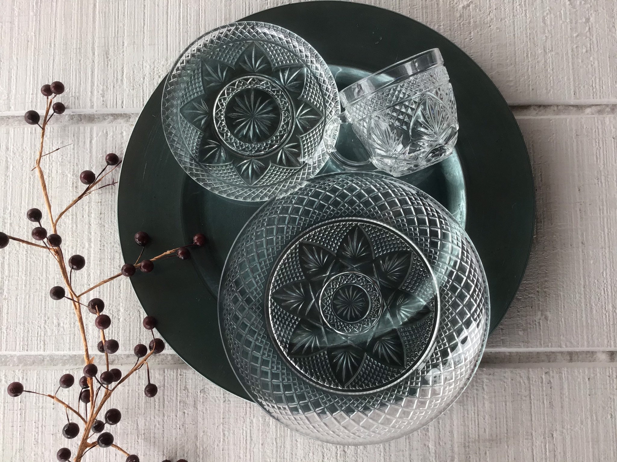 Vintage clear glass dinnerware cut glass plates cups saucer Etsy