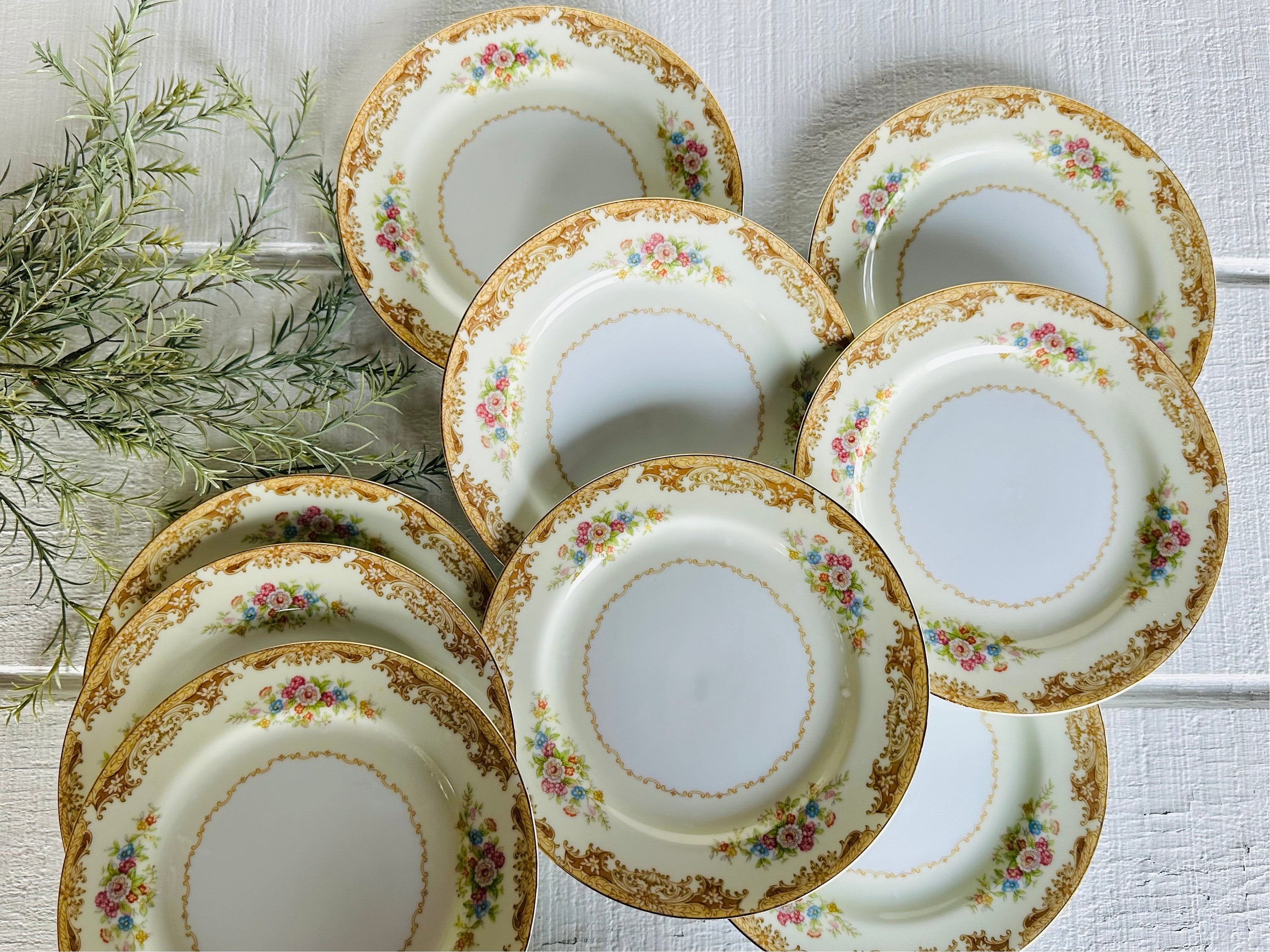 1930 1940 Noritake China Plates Japan - Yellow and Brown