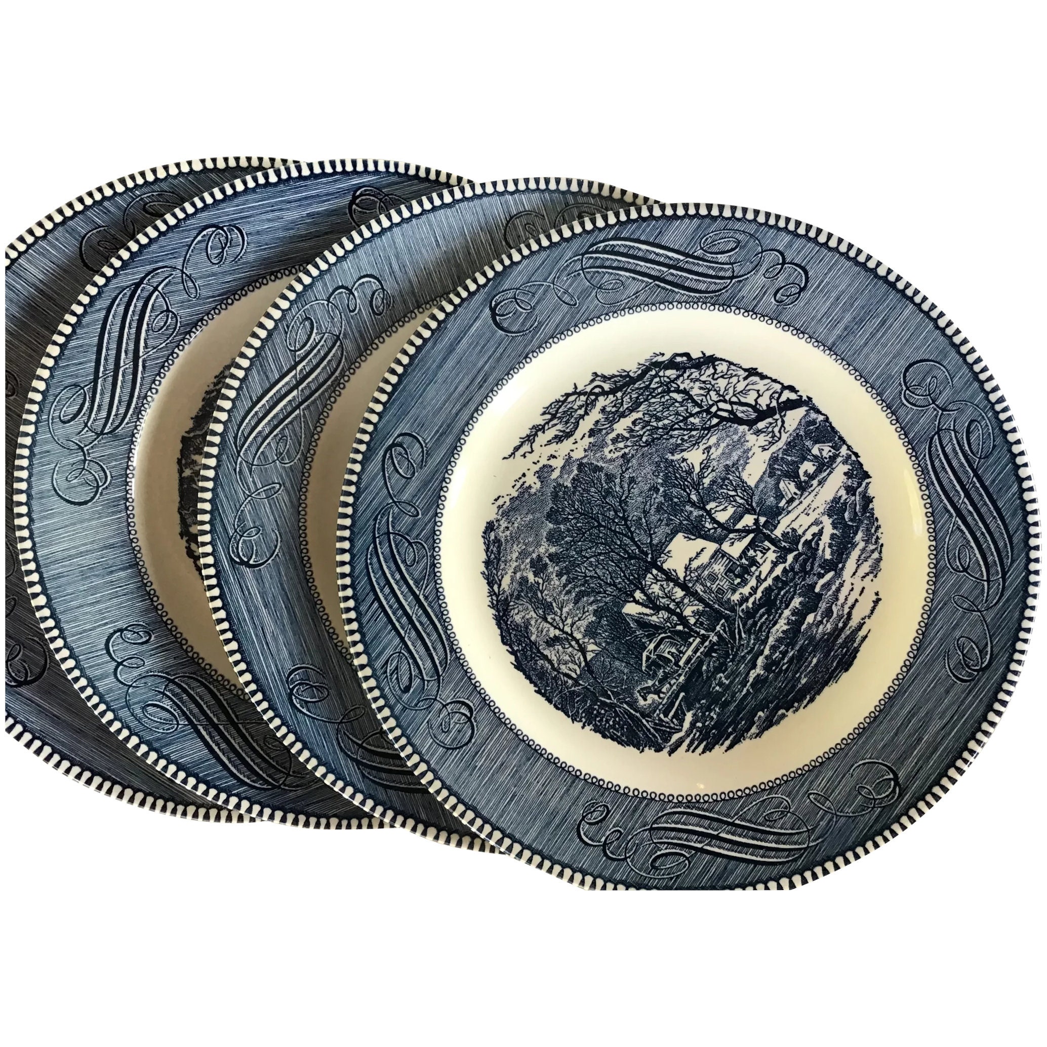 Set of 4 Vintage Currier and Ives 10 Inch Dinner Plate ~ 1960s