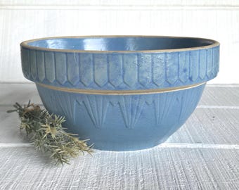 10" Salt Glaze blue stoneware crock bowl yellow ware mixing bowl depression kitchen bowl farmhouse utilitarian stoneware bowl Ruckles Blue