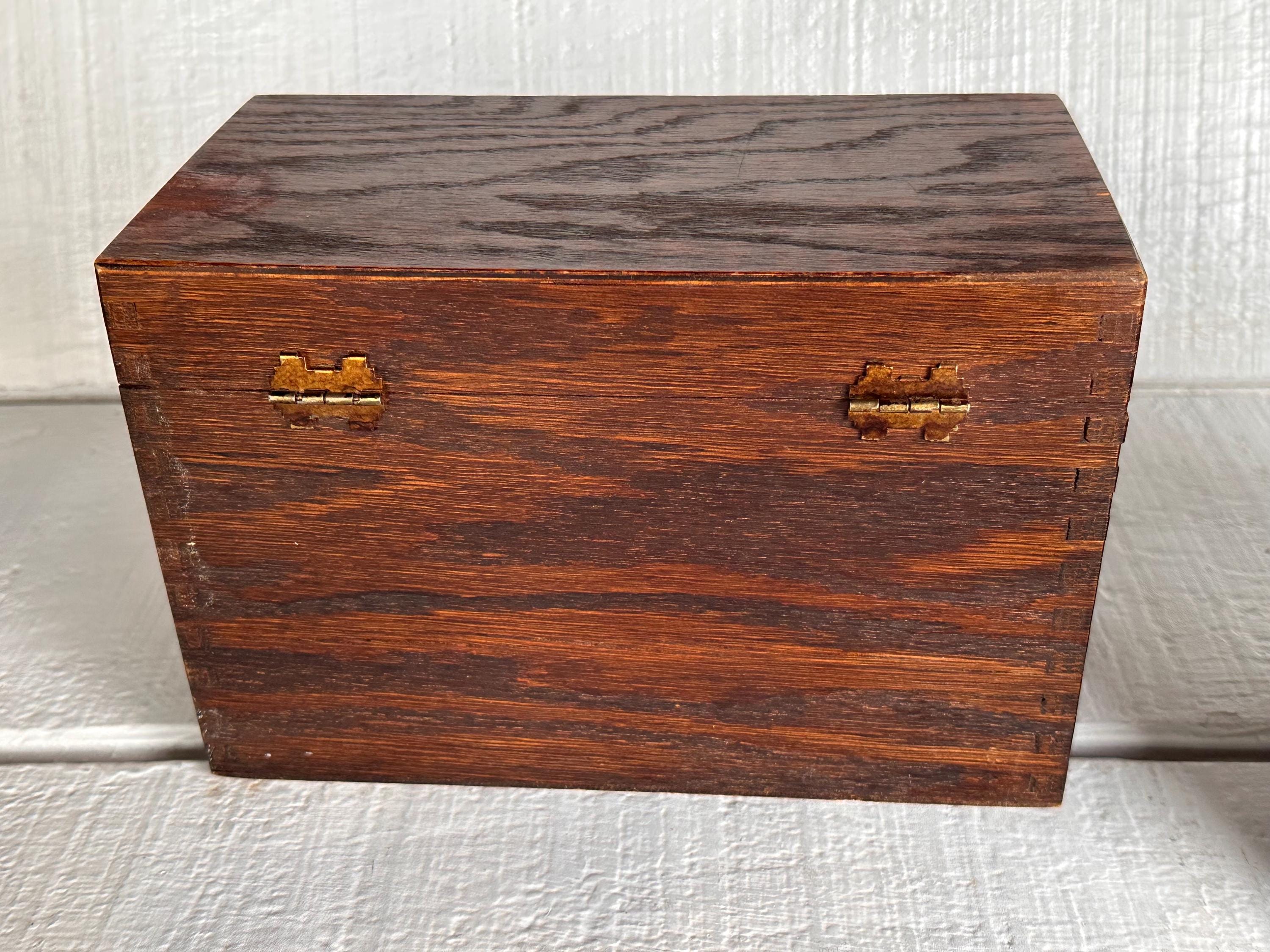 Vintage 1960s Oak Veneer Dovetail Recipe Box by Harry C. Hedberg