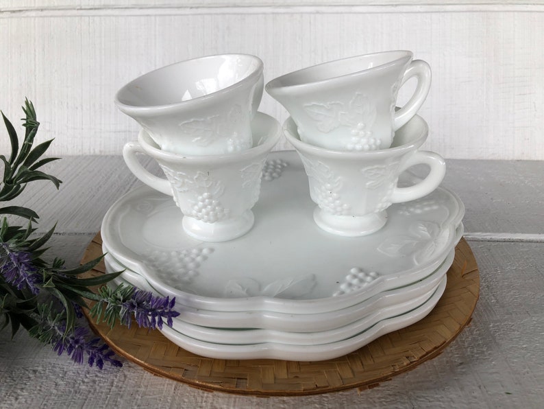 Milk Glass Plate Set Tea Cups Luncheon Shower Brunch Serving Etsy