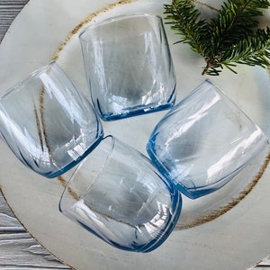 Vintage 8 oz Whiskey Glasses Light blue old fashioned glasses rocks scotch tumblers bar cart glasses vintage glassware low ball tumblers