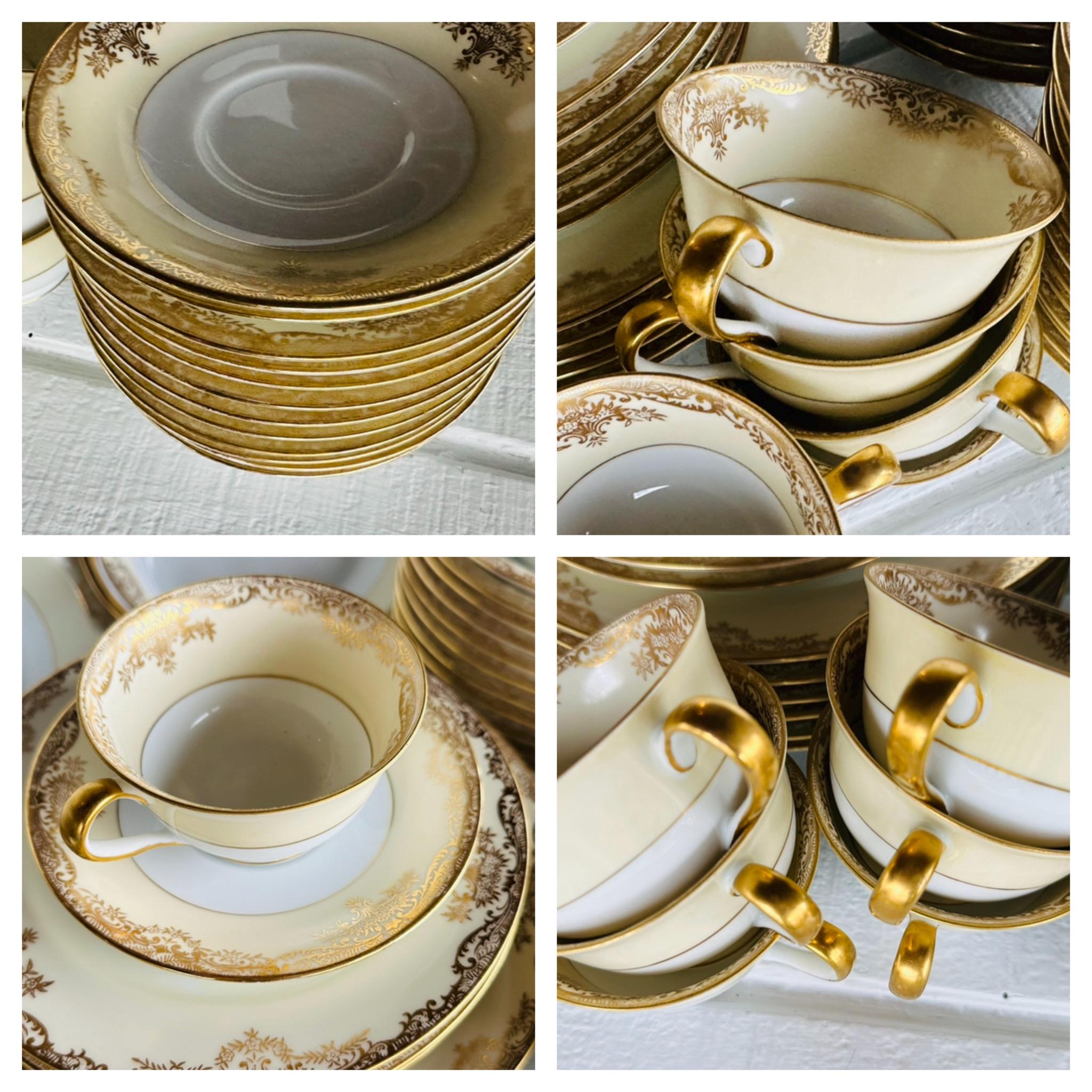 66 Pc Set of Noritake Grafton Japan 1918 Gold Edge Floral Scroll