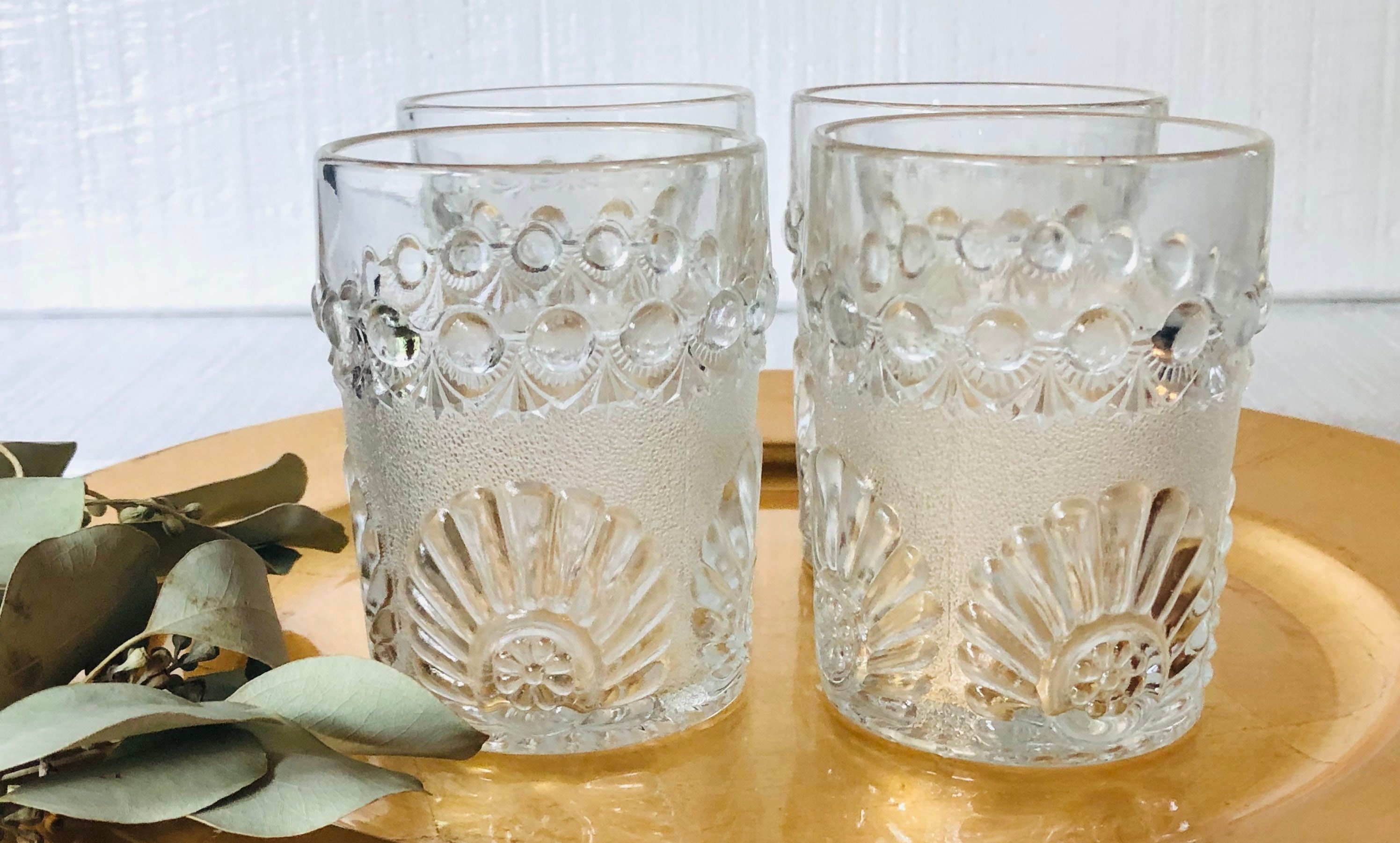 ZMOWIPDL Vintage Glassware Drinking Glasses Set Of 6,12 Oz Hobnail Glass Cups,Embossed Clear Water Tumbler,for Beer,Cocktail,Whiskey, Juice And Various Mixed Drinks- 1 Cleaning Brush
