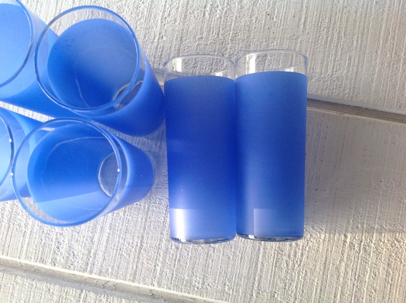 6 vintage frosted bar glasses BLUE retro tall zombie glasses Etsy
