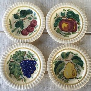 Vintage Red wing fruit design salad plates, apples pear cherries grapes designs, Redwing pottery dessert plates, vintage pottery fruit plate