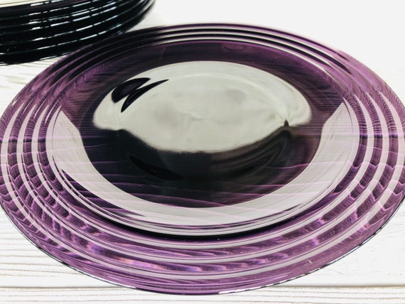 Hazel Atlas Moderntone Amethyst sandwich plates Transparent purple dinner plate 10.5" sandwich plate ribbed purple depression 1930s 1940s
