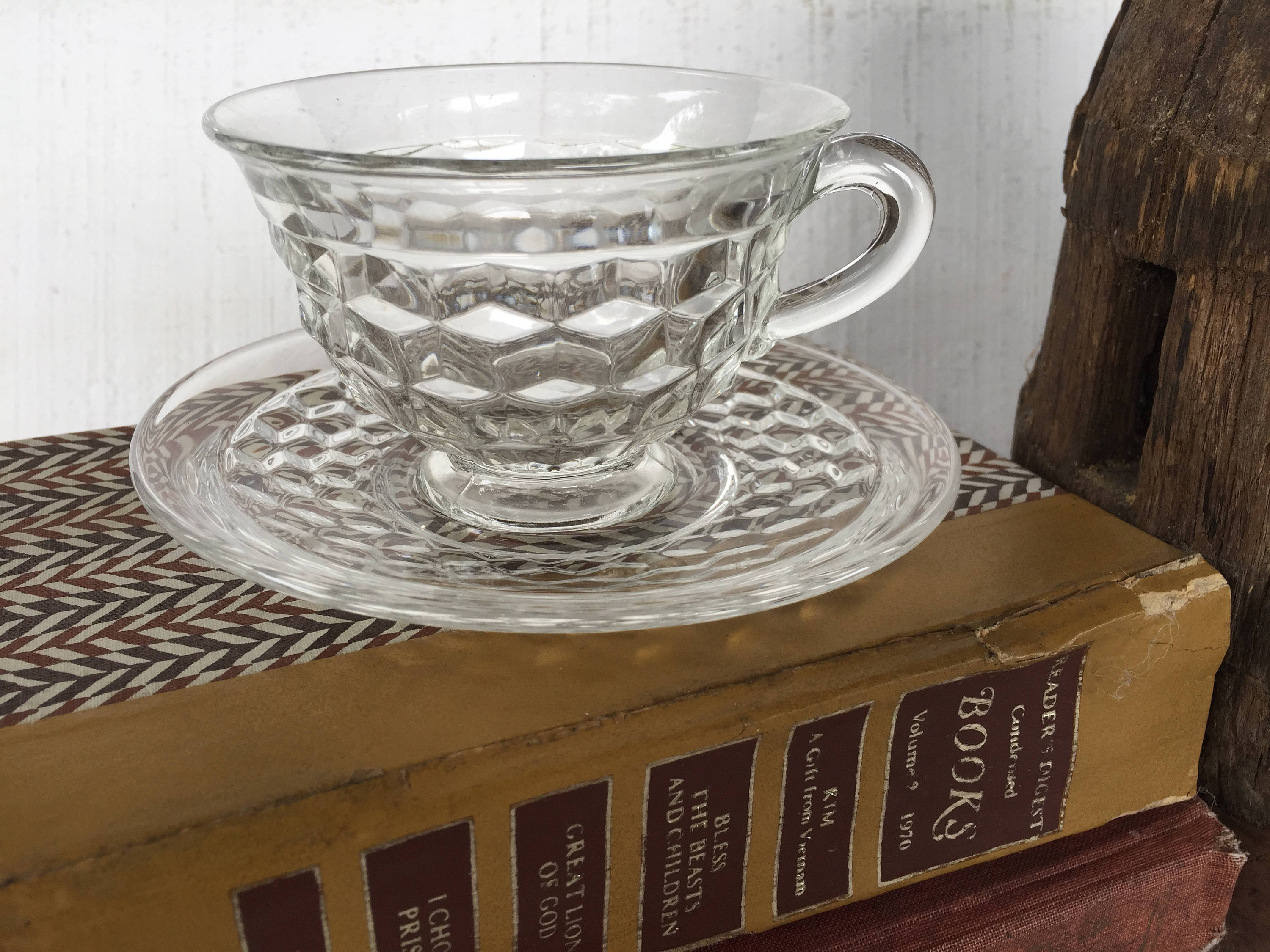 4 vintage crystal pressed glass cup and saucer American clear Etsy