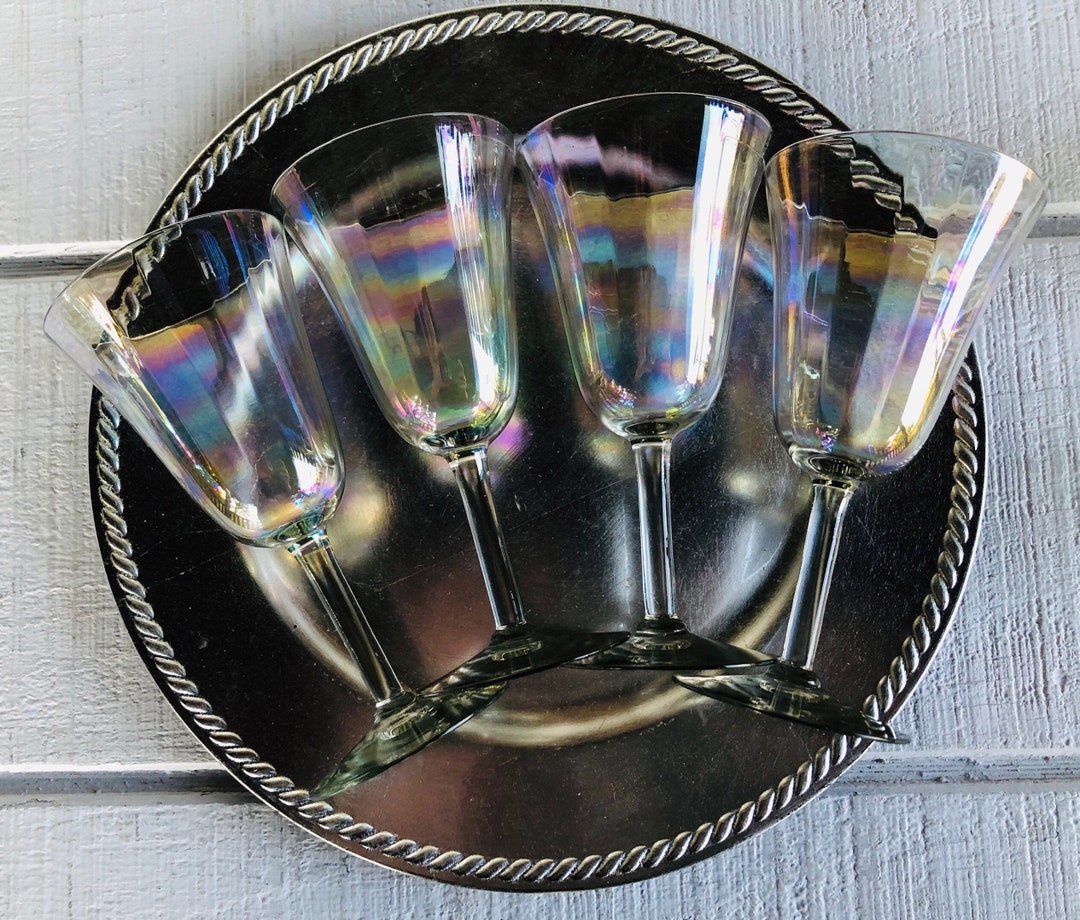 6 Vintage Iridescent Wine Glasses 8 Oz Vintage 1960s Etsy